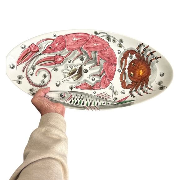 Rare Mancioli Italy Ceramic Oval Hand Painted Vintage Seafood Tray - Picture 3 of 10
